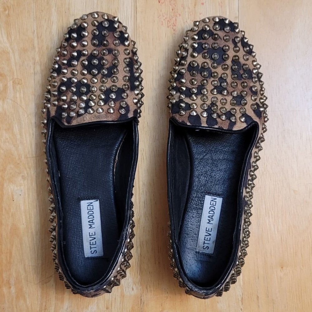 Steve Madden Leopard Print Brass Stud Flats